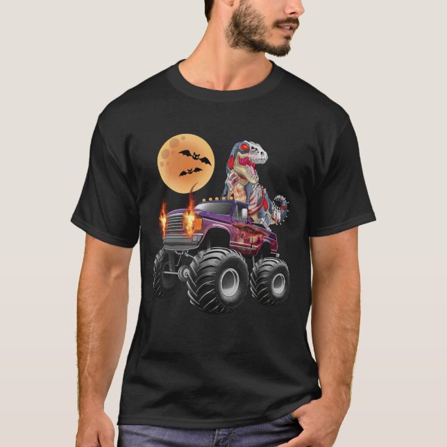 Camiseta Halloween Caminhão Monstro com Dinossauro Zumbi (Frente)