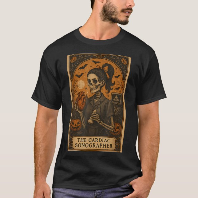 Camiseta Halloween Cardiac Sonographer Tarot Card Skeleton  (Frente)