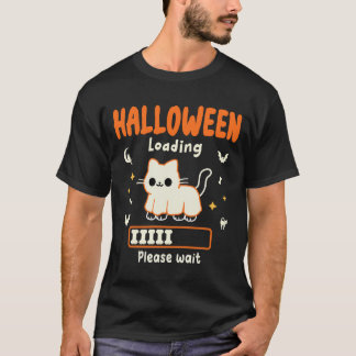 Camiseta Halloween Carregando, Por Favor, Espere Um Gato Ne