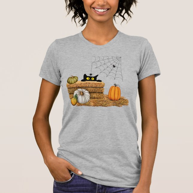 Camiseta Halloween Cat e aranha (Frente)
