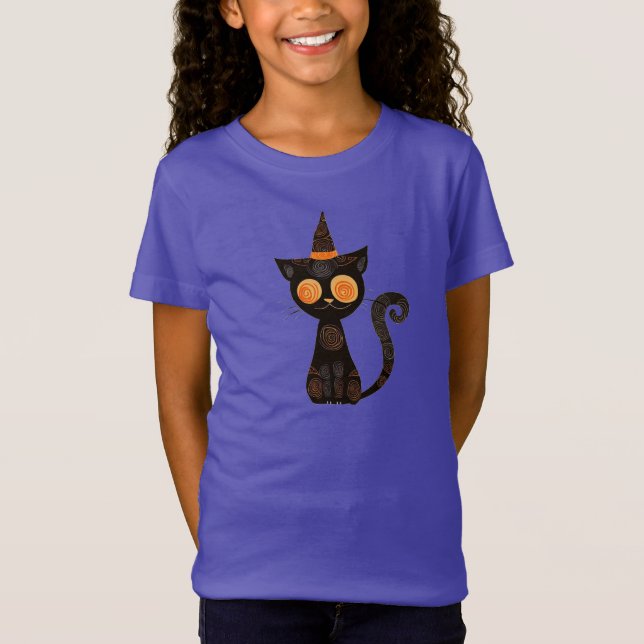 Camiseta Halloween/cat//fall/whimsical (Frente)