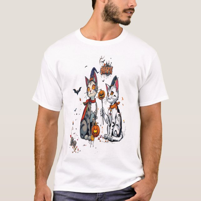 Camiseta halloween cat horror art graffiti (Frente)