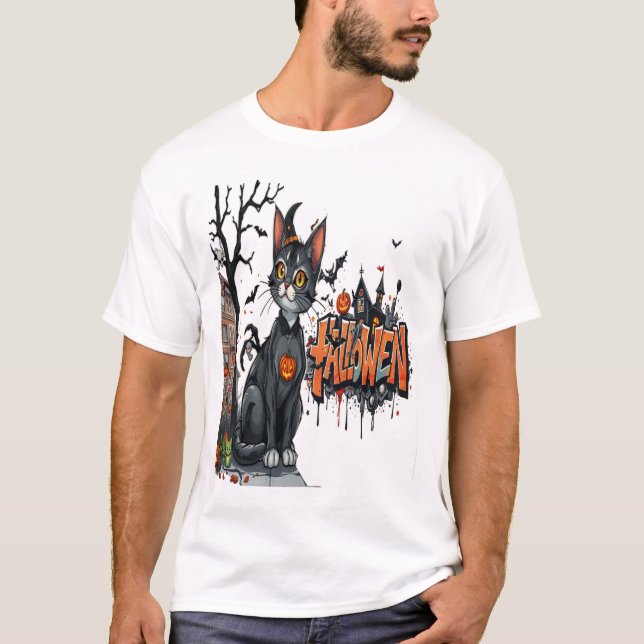 Camiseta halloween cat horror art graffiti (Frente)