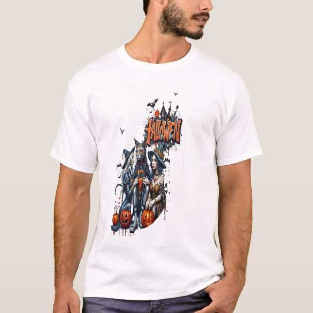 Camiseta halloween cat horror art graffiti  (Frente)