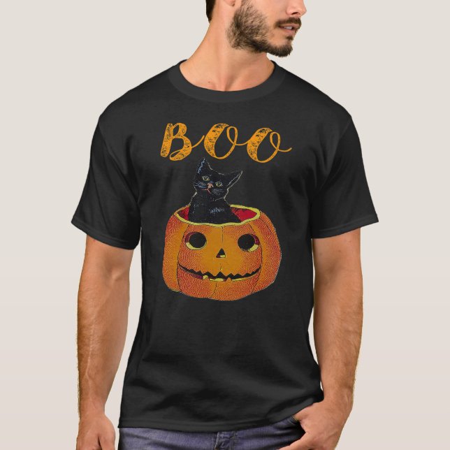 Camiseta Halloween Cat Pumpkin Jack-O-Lantern Kitty Costume (Frente)