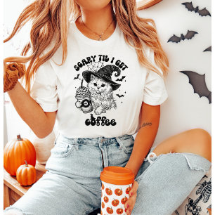 Camiseta Halloween Cat Scary Til Eu Tomo Café