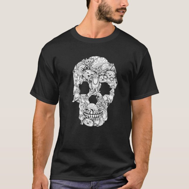Camiseta Halloween Cat Skull Tee Skeleton Costume Girls Wom (Frente)
