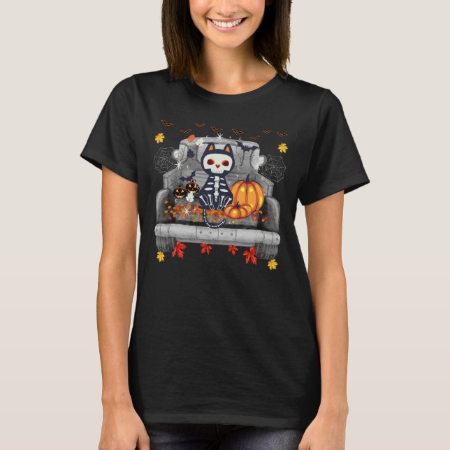 Camiseta Halloween Cat Skull Truck Figurume Crianças Presen (Frente)