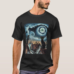 Camiseta Halloween Cat Van Gogh Starry Night Pumpkin Presen