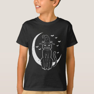 Camiseta Halloween Cat Witch Moon Vintage Costume Women Gir