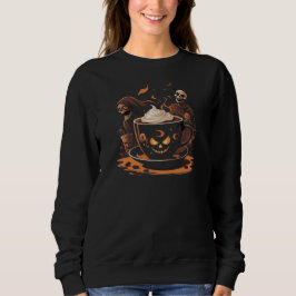 Camiseta Halloween Coffee Art – Spooky Latte with Skeletons