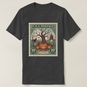 Camiseta Halloween com Selos Postais Antigos