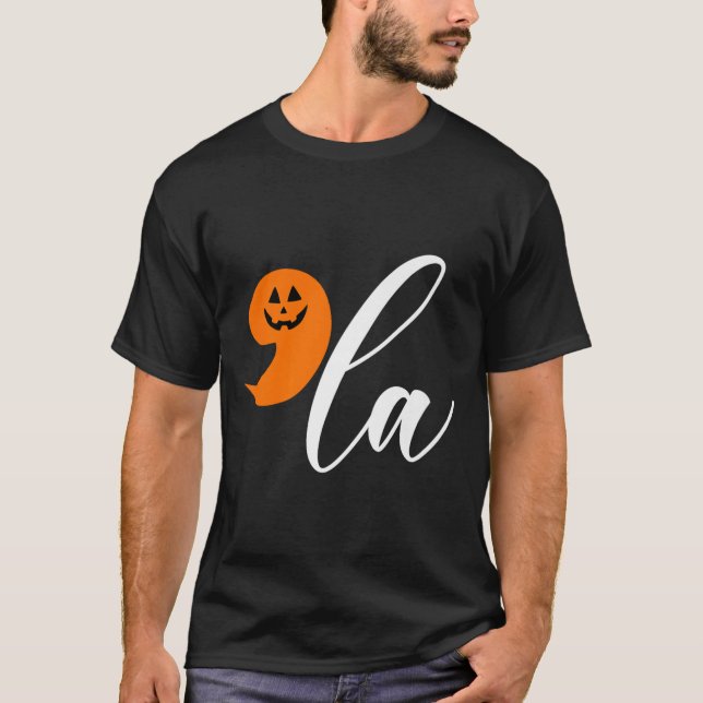 Camiseta Halloween Comma La Funny Pumpkin Kamala Harris Pre (Frente)