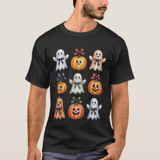 Camiseta Halloween Coquette Bow Pumpkin Ghost Spooky Boo Wo