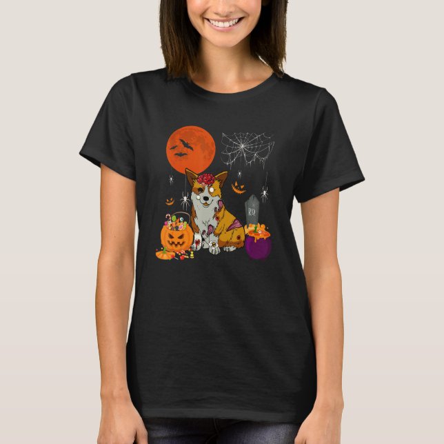 Camiseta Halloween Corgi Dog Scarbie Zombie Costume Candy B (Frente)
