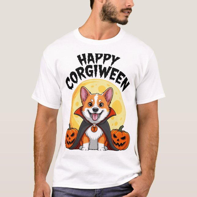 Camiseta Halloween Corgiween, Spooky Corgi Dog (Frente)