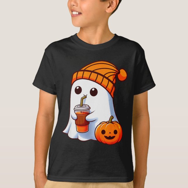 Camiseta Halloween Costume Ghost Drinking Pumpkin Men Women (Frente)