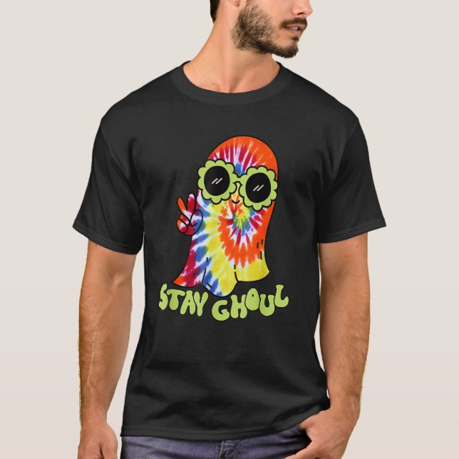 Camiseta Halloween Costume Groovy Ghost Stay Ghoul Tie Dye  (Frente)