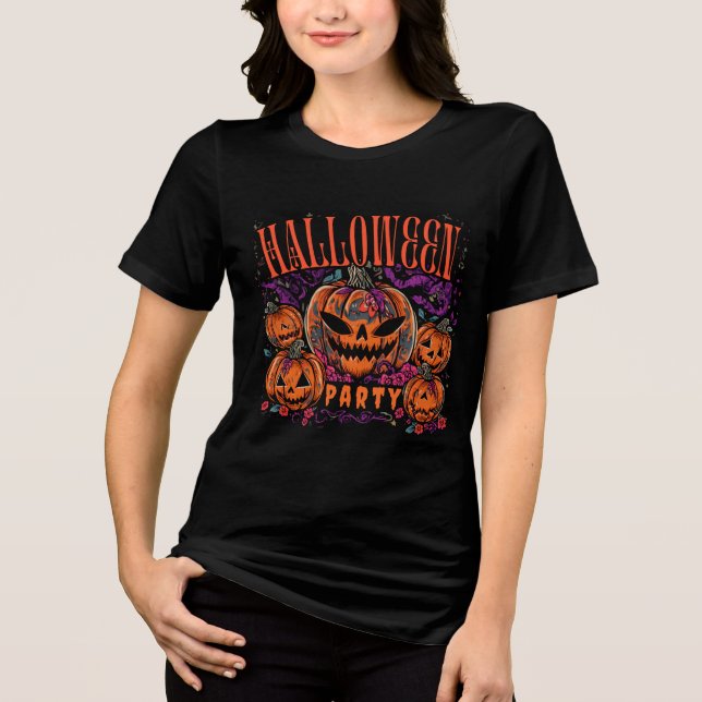 Camiseta Halloween, Covén de Abóboras em Flor, Gótico (Frente)
