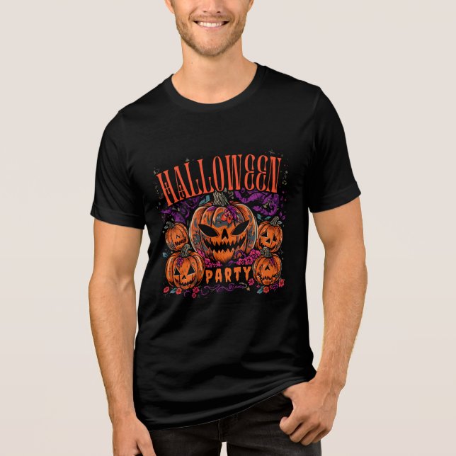 Camiseta Halloween, Covén de Abóboras em Flor, Gótico (Frente)
