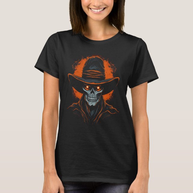Camiseta Halloween Cowboy Skull Western Country Spooky Ghos (Frente)