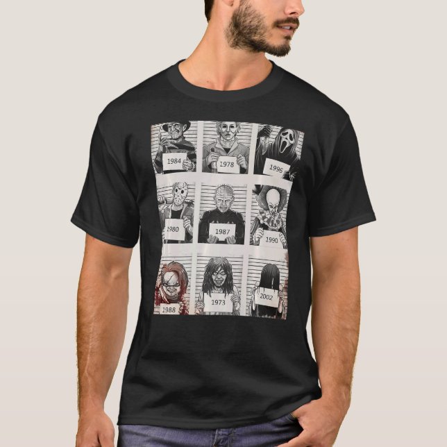 Camiseta Halloween Creepy Legends Killer Mugshots Horror Fa (Frente)