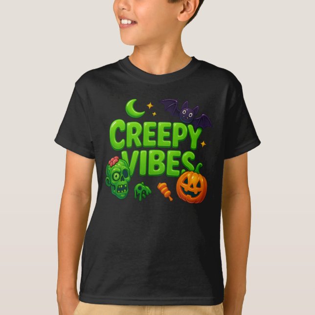 Camiseta Halloween Creepy Vibes Roupas Unisex (Frente)