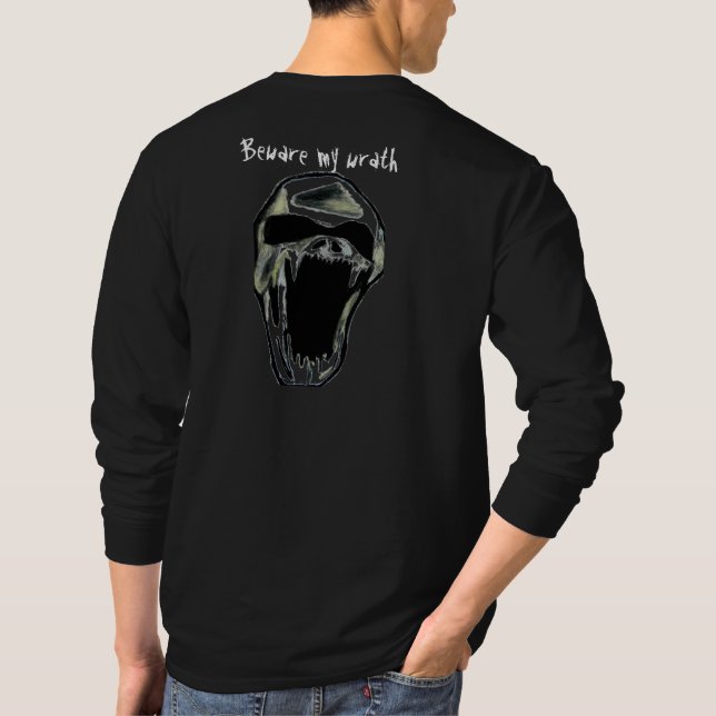 CAMISETA HALLOWEEN, CUIDADO COM MEU ROSTO DE TRISTE (Verso)