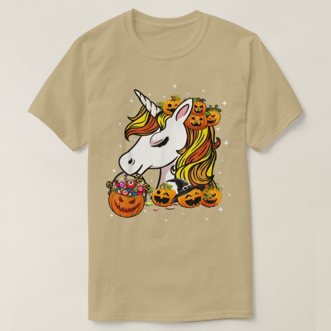 Camiseta Halloween Cute Candy Corn Unicorn Halloween Pumpki (Frente do Design)
