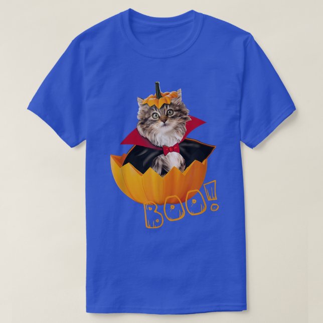 Camiseta Halloween Cute Dracula Cat Pumpkin  (Frente do Design)