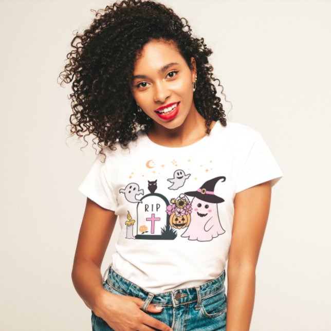 CAMISETA HALLOWEEN CUTE SPOOKY GRAVEYARD GHOSTS PERSONALIZA (Criador carregado)