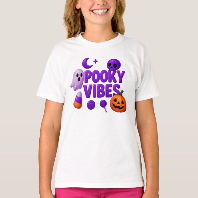 Camiseta Halloween Cute Spooky Vibes Roupas Unisex (Frente)