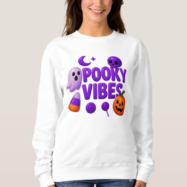 Camiseta Halloween Cute Spooky Vibes Roupas Unisex (Frente)
