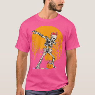 Camiseta Halloween Dabbing Skeleton Figurume Crianças Menin