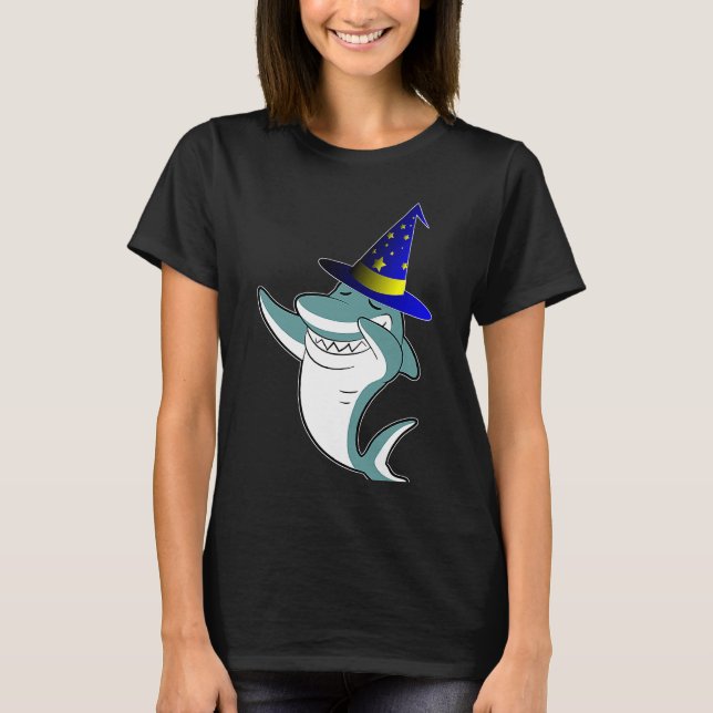Camiseta Halloween Dabbing Wizard Shark Magic Witch Hat Cos (Frente)