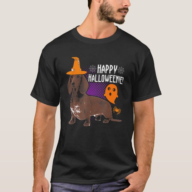 Camiseta Halloween Dachshund Men Women Kids Happy Halloween (Frente)