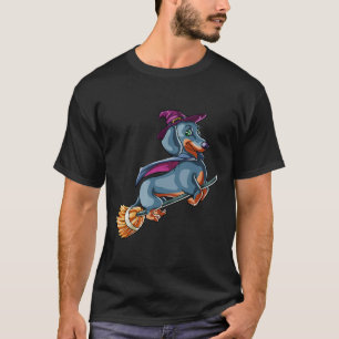 Camiseta Halloween Dachshund Witch Engraçado Costume Assus