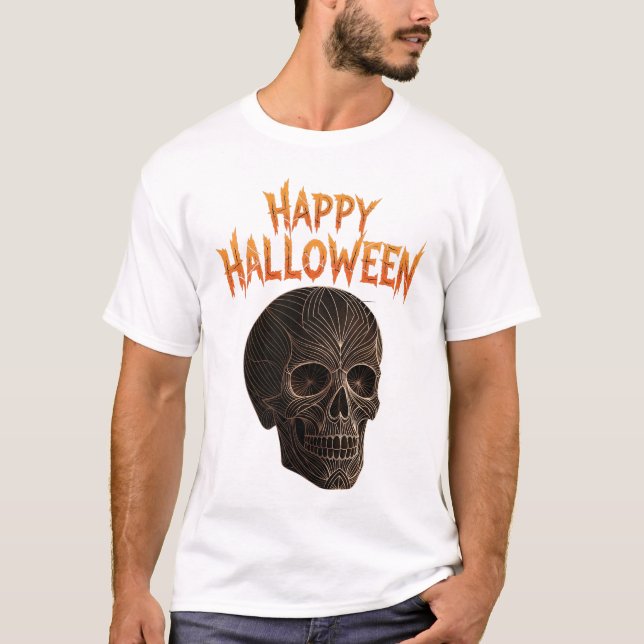 Camiseta Halloween De Arte De Linha Dourada (Frente)