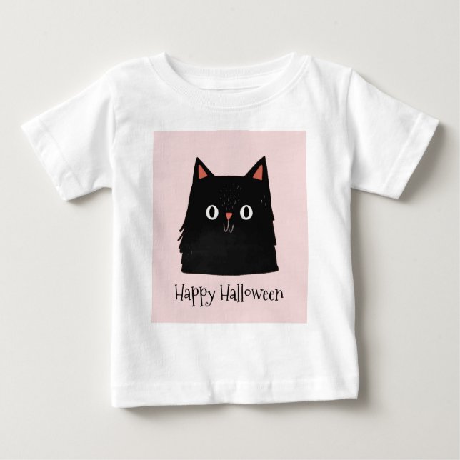 Camiseta Halloween de bruxa-branca-gato negra (Frente)