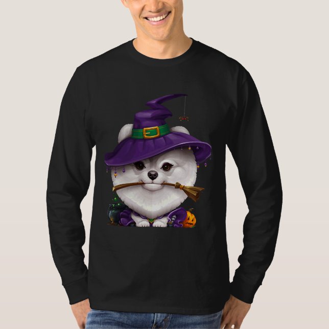 Camiseta Halloween de Bruxas Pomeranas Brancas (Frente)