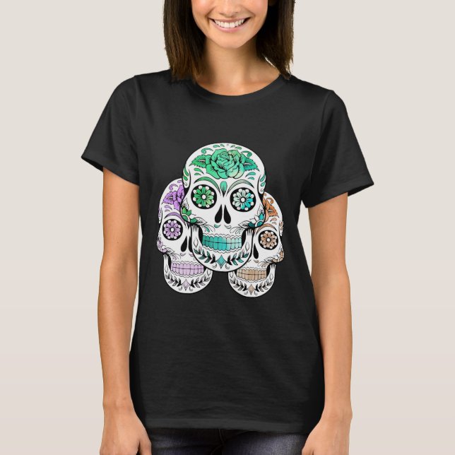 Camiseta Halloween de Cães de Açúcar Coloridas (Frente)