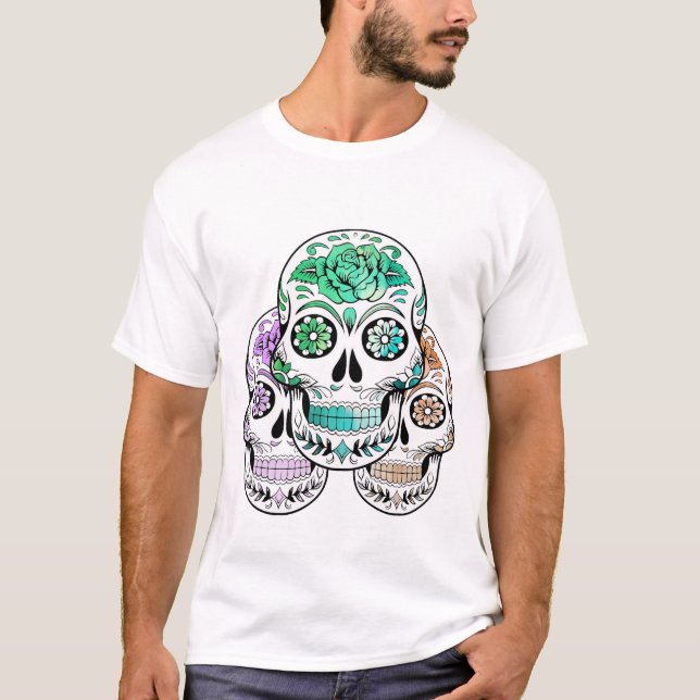 Camiseta Halloween de Cães de Açúcar Coloridas (Frente)