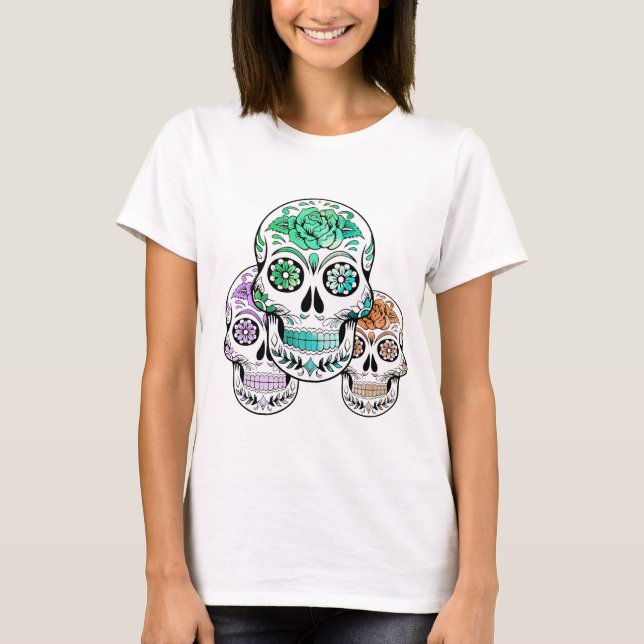 Camiseta Halloween de Cães de Açúcar Coloridas (Frente)