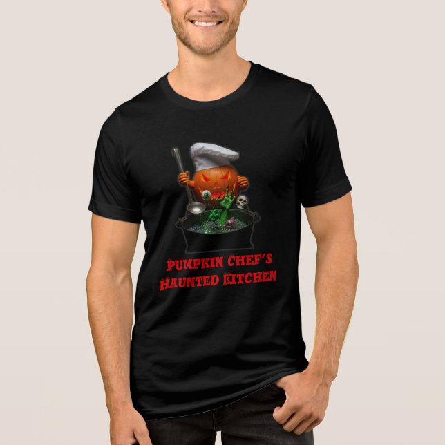 Camiseta Halloween de chef de abóbora - Design de cozinha a (Frente)