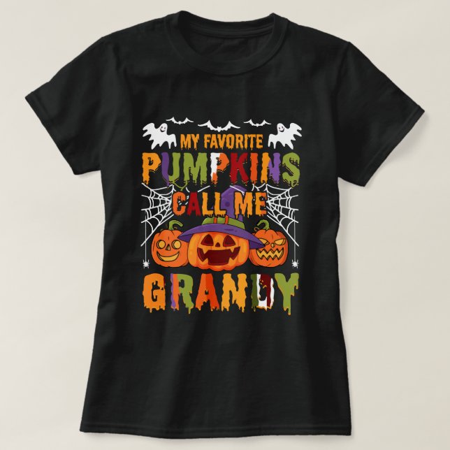 Camiseta Halloween de Férias: Meus Pumpkins Favoritos Me Ch (Frente do Design)