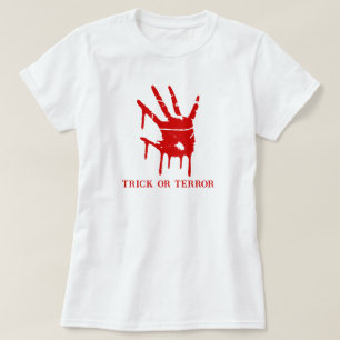 Camiseta Halloween De Mão Sanguínea Com Truque Ou Terror