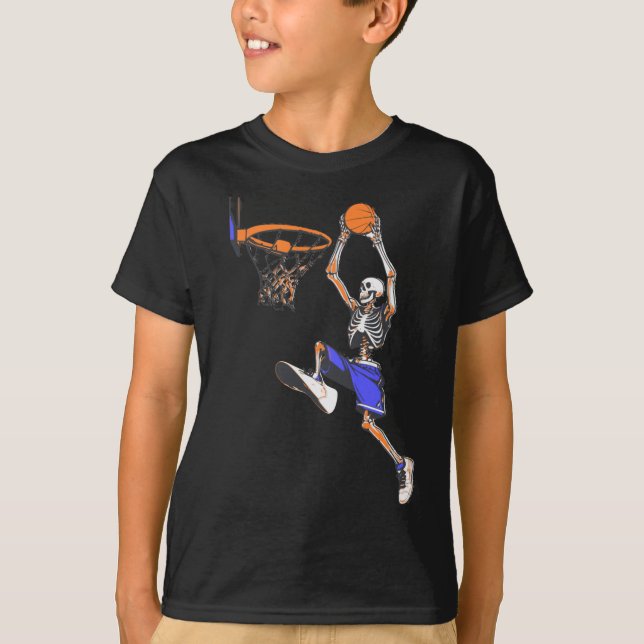 Camiseta Halloween de Skeleton de Slam Dunk, basquete (Frente)
