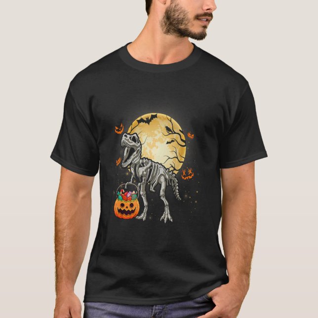 Camiseta Halloween Dinosaur Rex Skeleton Scary Boys Kids Te (Frente)