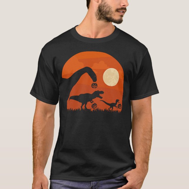 Camiseta Halloween Dinosaur Shirt T-Rex Pumpkin Gift Kids (Frente)