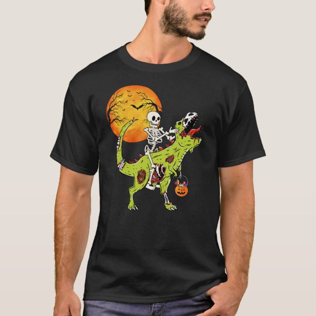 Camiseta Halloween Dinosaur Zombie T Rex Skeleton Boys Todd (Frente)